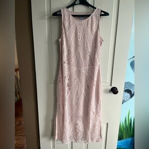 Carmen Marc Valvo Blush Lace Midi Dress